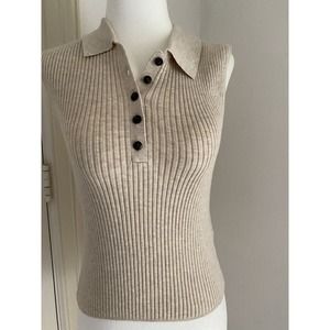 Madewell Beige Tan Ribbed Sleeveless Polo Style Sweater S NWT B19